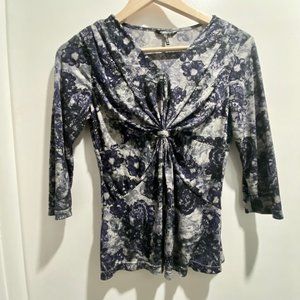 (9) Daisy Fuentes Whimsigoth Babydoll Y2K Boho Cropped Grunge Twist Knot Blous…